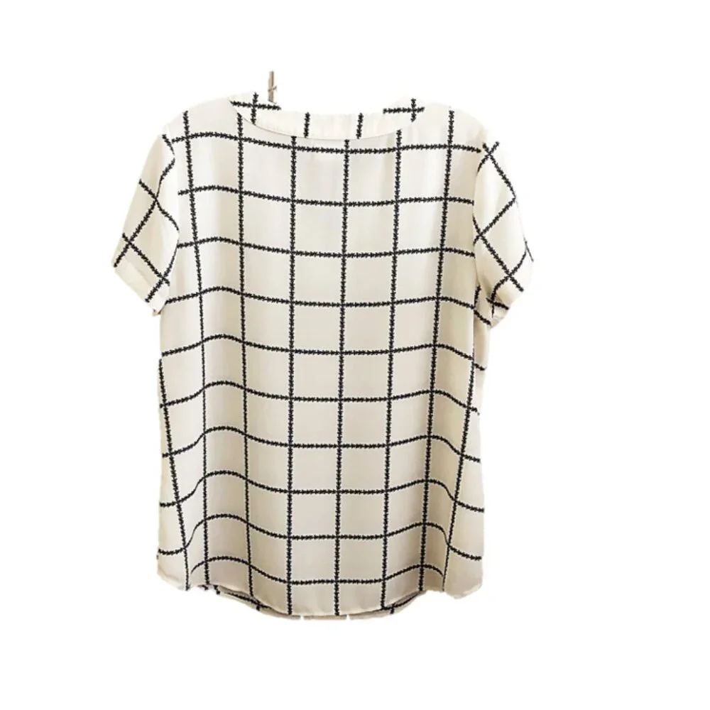 Van Heusen Women's Short Sleeve Plaid Blouse, Ivory, Medium - Picture 2 of 9